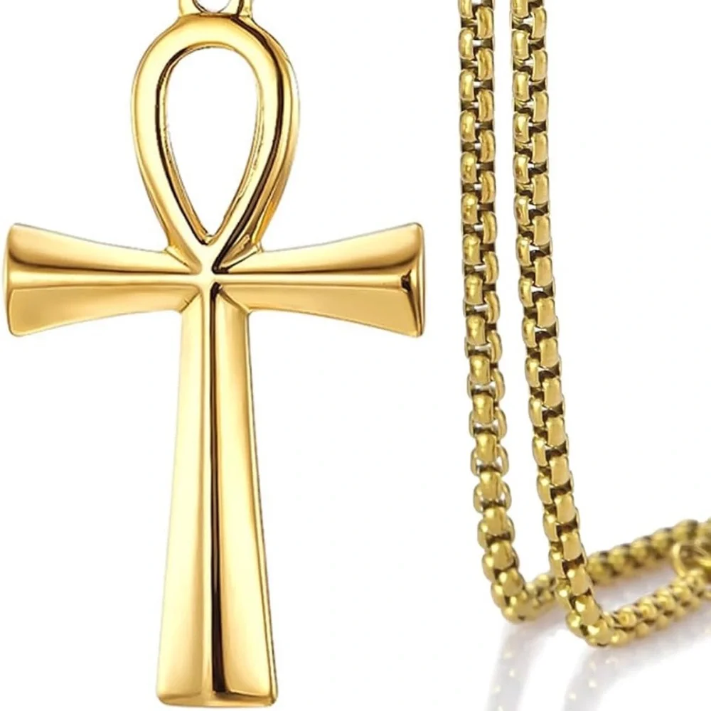 Gold Ankh Cross Pendant Necklace - Picture 3 of 3